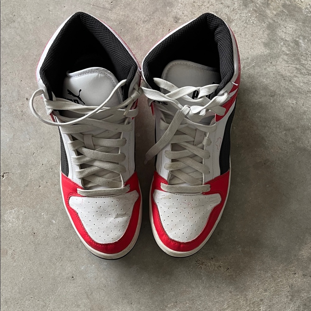 Puma Red and White Lace-Up Sneakers